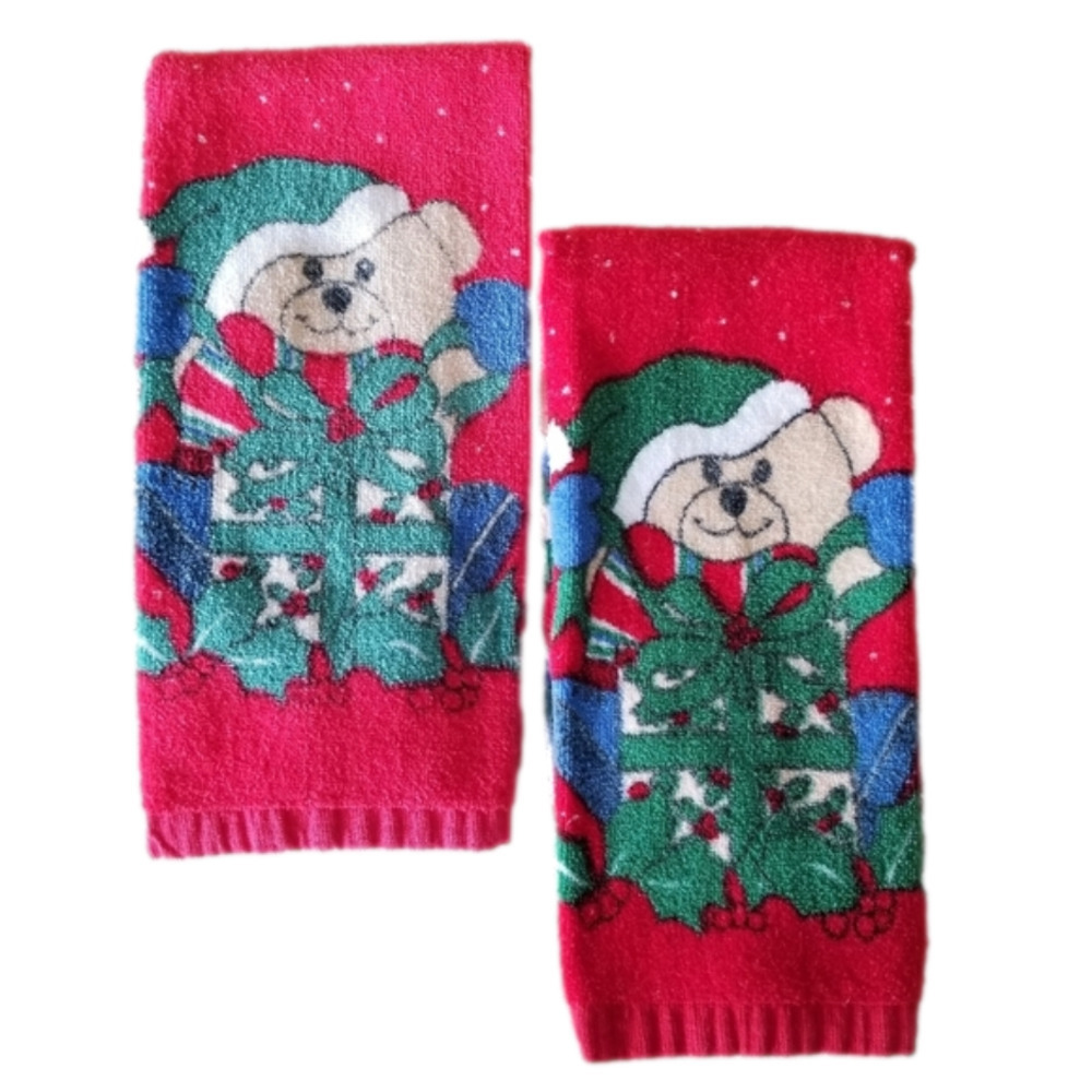 Vintage Holiday Teddy Bear Christmas Hand Wash Towels - Picture 2 of 9